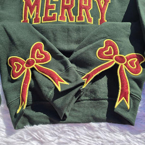 EMBROIDERED Side Bow Merry Applique Sweatshirt